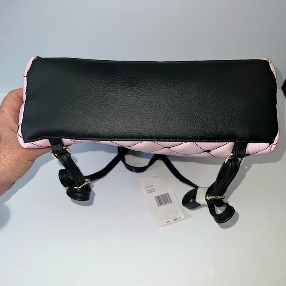 NWT Luv Betsey by Betsey Johnson Pink Quilted Backpack with Black Hearts - Picture 10 of 12